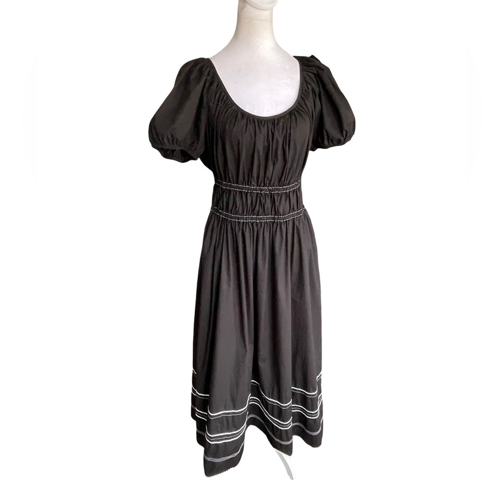 Kate Spade Ric Rac Riviera Black Puff Sleeve Smocked Midi Dress Large - Picture 6 of 15